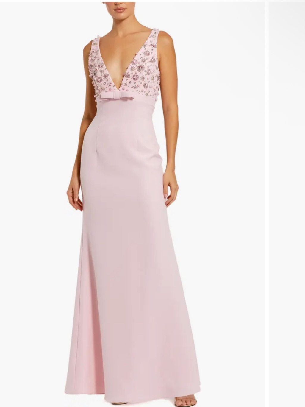 Nwt Mac Duggal Blush Crepe Sleeveless 2278 Beaded V Neck Gown With Bow Size 4
